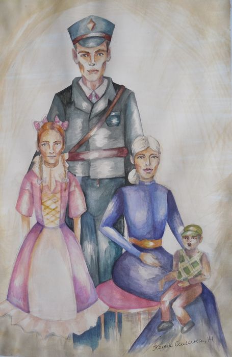 Art Studio PALETTE. Katya Silina Picture.  Watercolour People Family 
