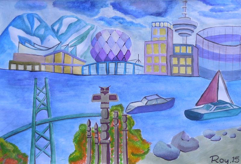 Art Studio PALETTE. Roy Kuo Picture.  Tempera Landscape Vancouver BC 