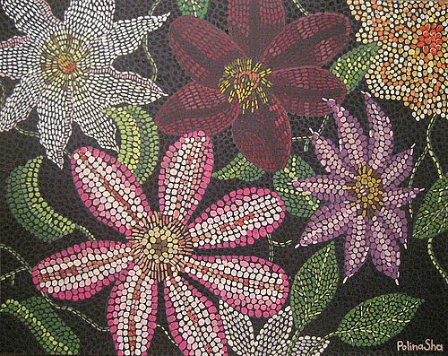 Art Studio PALETTE. Polina Shapiro Picture. Cardboard Acrylic Plants Flowers 