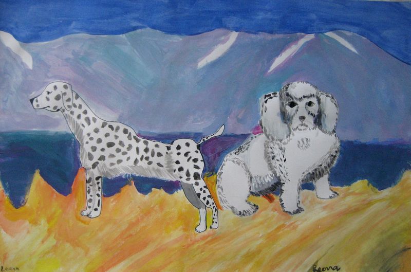 Art Studio PALETTE. Leena  Ballard Picture.  Tempera Animals Dogs 
