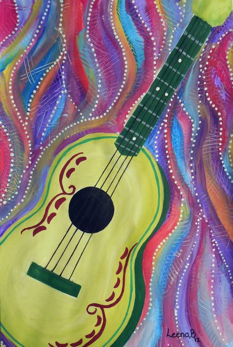 Art Studio PALETTE. Leena  Ballard Picture.  Tempera Still Life Music 