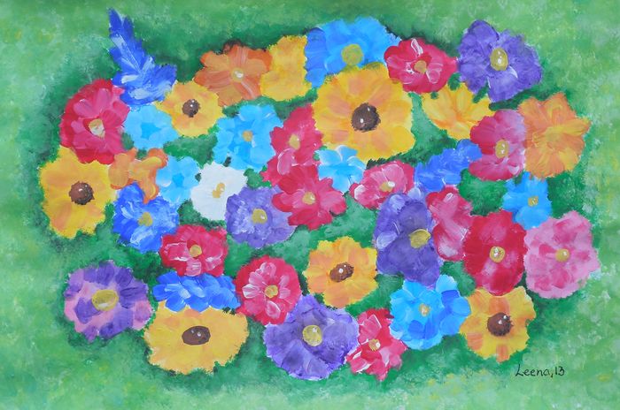 Art Studio PALETTE. Leena  Ballard Picture.  Tempera Plants Flowers 