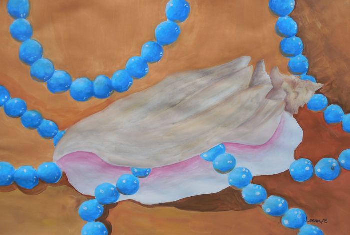 Art Studio PALETTE. Leena  Ballard Picture.  Tempera Still Life Shells 