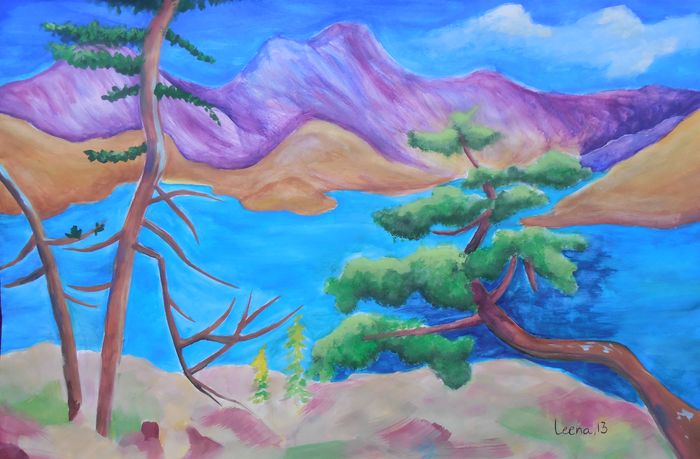 Art Studio PALETTE. Leena  Ballard Picture.  Tempera Landscape Nature 