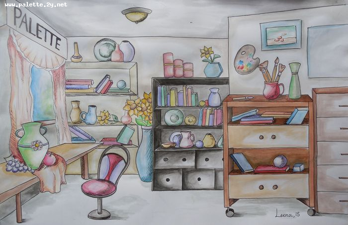 Art Studio PALETTE. Leena  Ballard Picture.  Marker, Tempera Design Interior Welcome to Studio
