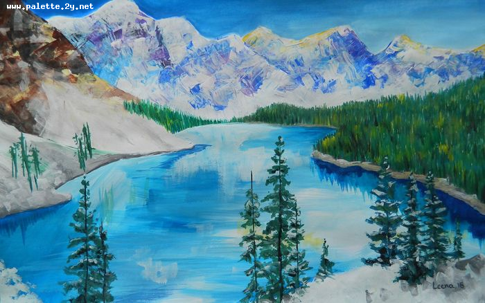 Art Studio PALETTE. Leena  Ballard Picture.  Tempera Landscape Winter 