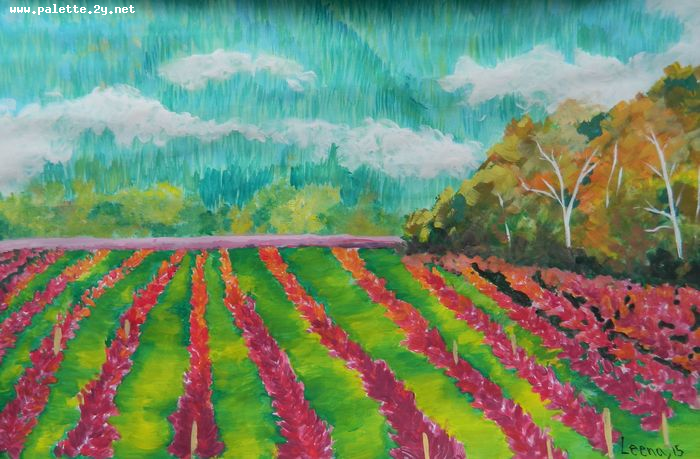 Art Studio PALETTE. Leena  Ballard Picture.  Tempera Landscape Nature 