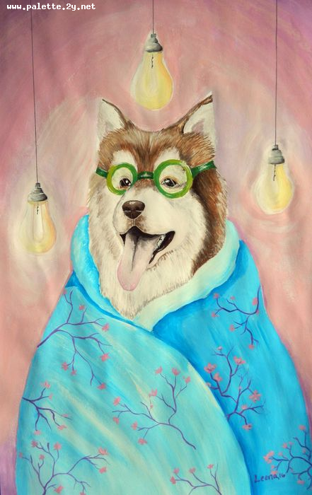 Art Studio PALETTE. Leena  Ballard Picture.  Tempera Animals Dogs 