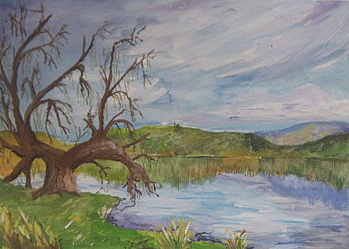 Art Studio PALETTE. Julia Handra Picture. Fine Art Paper Tempera Landscape Nature 