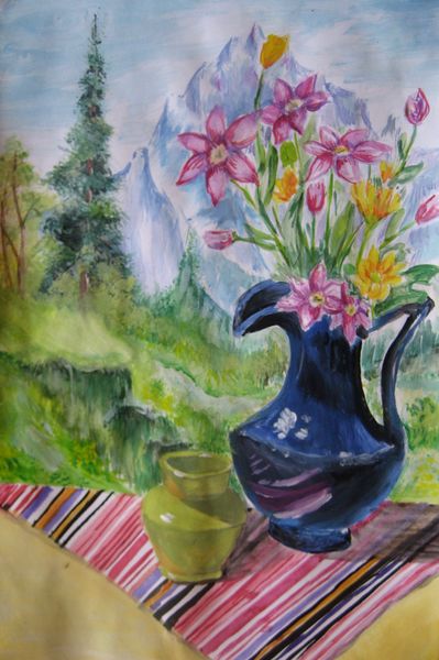 Art Studio PALETTE. Julia Handra Picture. Fine Art Paper Tempera Still Life Still Life 