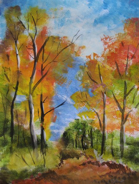 Art Studio PALETTE. Julia Handra Picture. Fine Art Paper Tempera Landscape Fall 