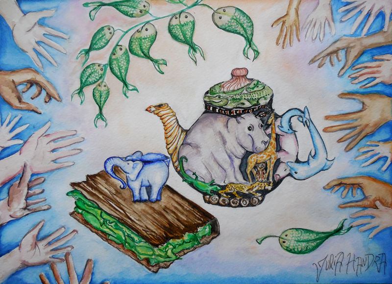 Art Studio PALETTE. Julia Handra Picture.  Watercolour, Ink Fantasy Imagenation 