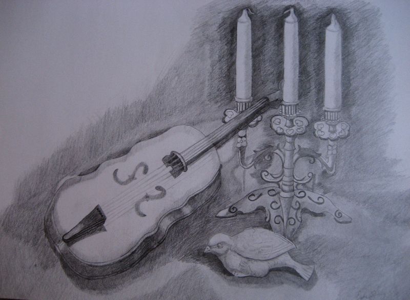 Art Studio PALETTE. Debra Sathanielle Picture.  Pencil Still Life Music 