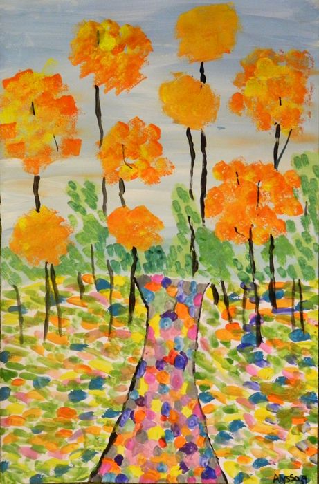 Art Studio PALETTE. Alyssa Lukose Picture.  Tempera Landscape Fall 
