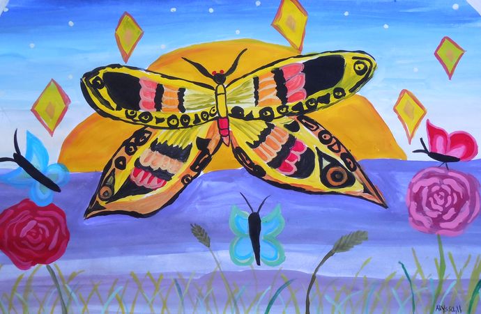 Art Studio PALETTE. Alyssa Lukose Picture.  Tempera Inspired by Indian Art 