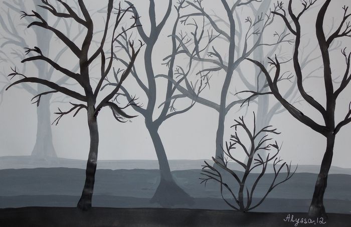 Art Studio PALETTE. Alyssa Lukose Picture.  Tempera Landscape Trees 