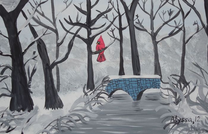 Art Studio PALETTE. Alyssa Lukose Picture.  Tempera Landscape Winter 