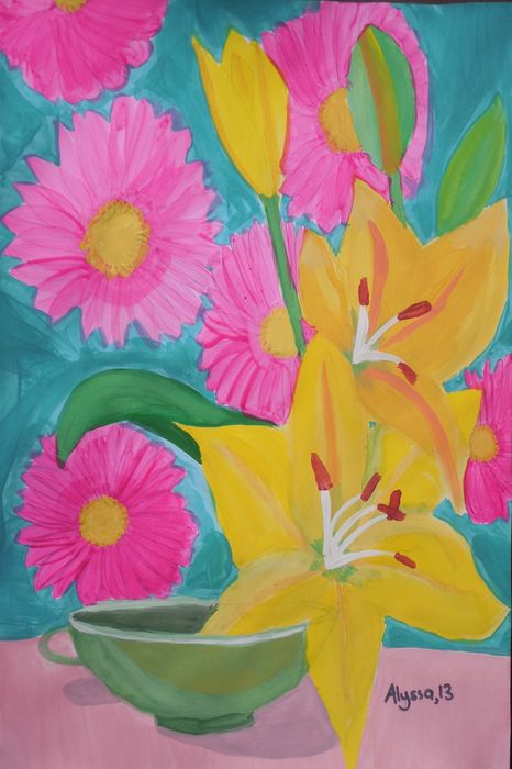 Art Studio PALETTE. Alyssa Lukose Picture.  Tempera Plants Flowers 