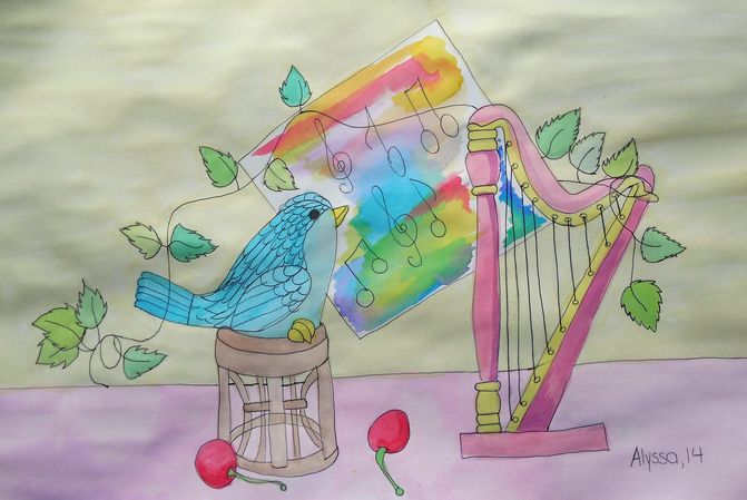 Art Studio PALETTE. Alyssa Lukose Picture.  Watercolour, Ink Still Life Music 