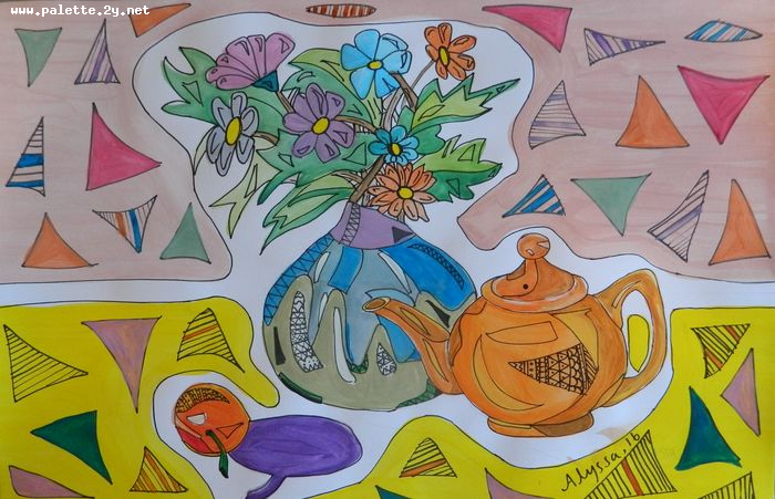 Art Studio PALETTE. Alyssa Lukose Picture.  Tempera   Happy Morning