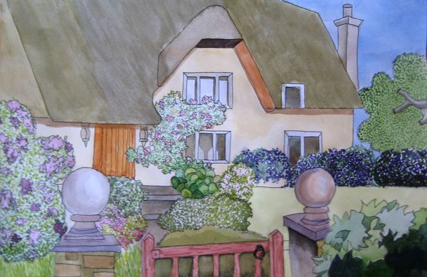 Art Studio PALETTE. Alisa Shapiro Picture. Fine Art Paper Watercolour, Ink Landscape Houses 