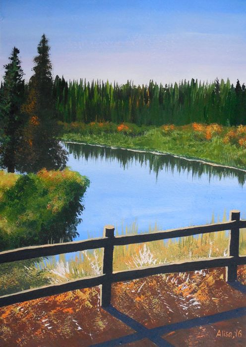 Art Studio PALETTE. Alisa Shapiro Picture.  Acrylic Landscape Fall Осень