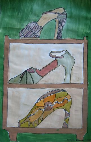 Art Studio PALETTE. Monika Feng Picture. Fine Art Paper Watercolour, Ink Design Footwear 