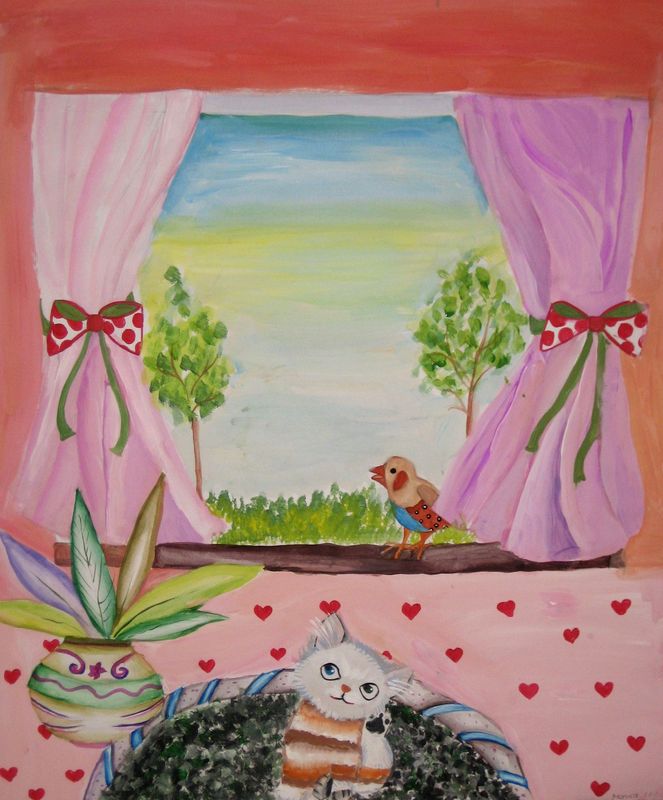 Art Studio PALETTE. Monika Feng Picture.  Tempera Animals Cats 