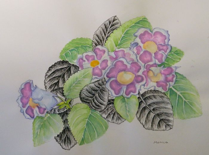 Art Studio PALETTE. Monika Feng Picture.  Watercolour, Ink Plants Flowers 