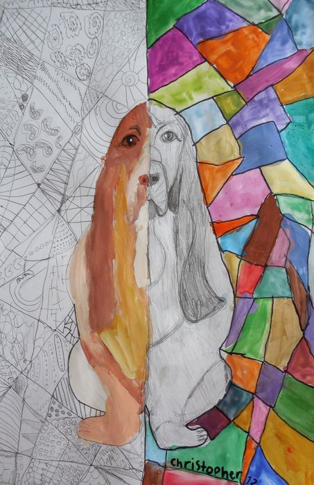 Art Studio PALETTE. Christopher Ballard Picture.  Mixed Media Animals Dogs 