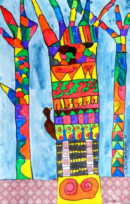 Art Studio PALETTE. Christopher Ballard Picture.  Marker, Tempera Fantasy Trees 