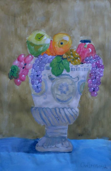 Art Studio PALETTE. Christopher Ballard Picture.  Tempera Still Life Fruits & Vegi 