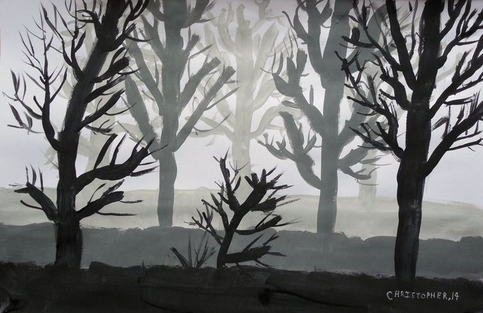 Art Studio PALETTE. Christopher Ballard Picture.  Tempera Landscape Trees 