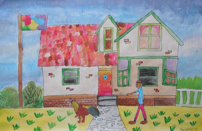 Art Studio PALETTE. Christopher Ballard Picture.  Marker, Tempera Landscape Houses 