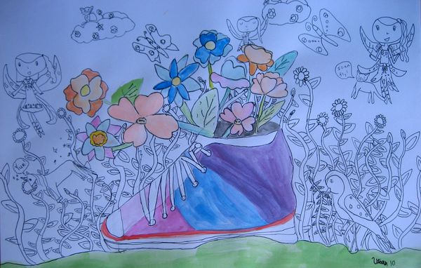 Art Studio PALETTE. Utae Kanauchi Picture.  Watercolour, Ink Design Footwear 