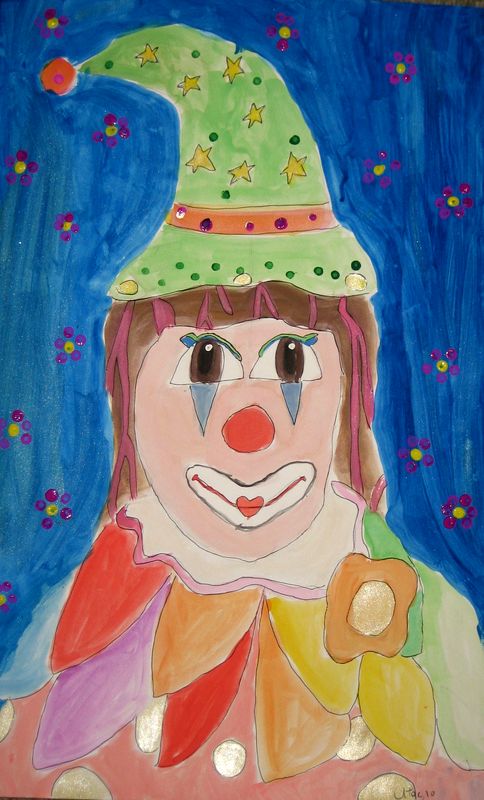 Art Studio PALETTE. Utae Kanauchi Picture.  Mixed Media Fantasy Clown 
