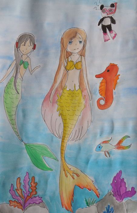 Art Studio PALETTE. Utae Kanauchi Picture.  Watercolour, Ink Fantasy Mermaid 