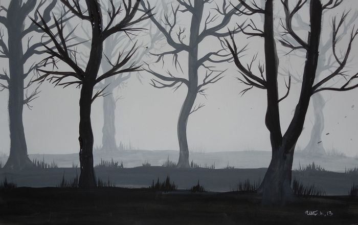 Art Studio PALETTE. Utae Kanauchi Picture.  Tempera Landscape Trees 