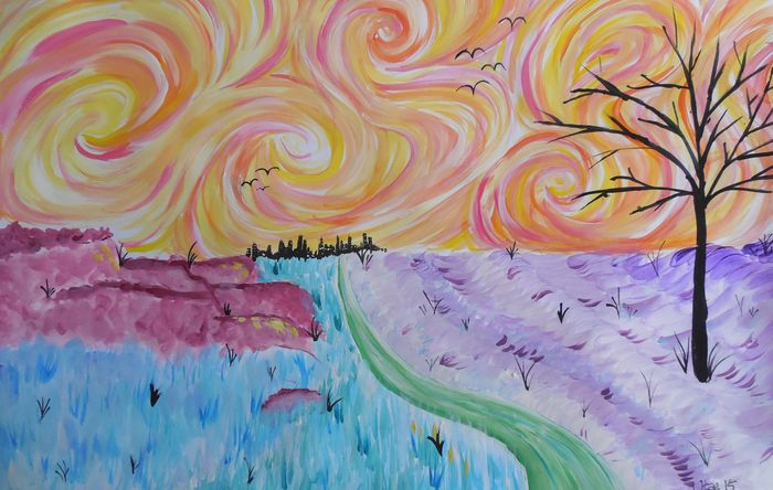 Art Studio PALETTE. Utae Kanauchi Picture.  Tempera Landscape Nature 