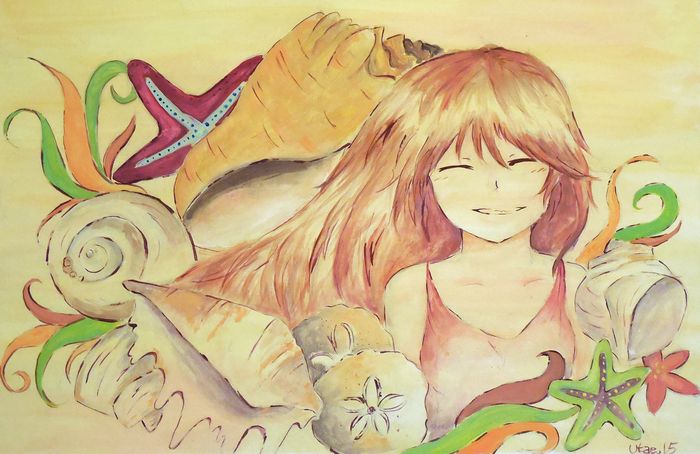 Art Studio PALETTE. Utae Kanauchi Picture.  Tempera Fantasy Mermaid 