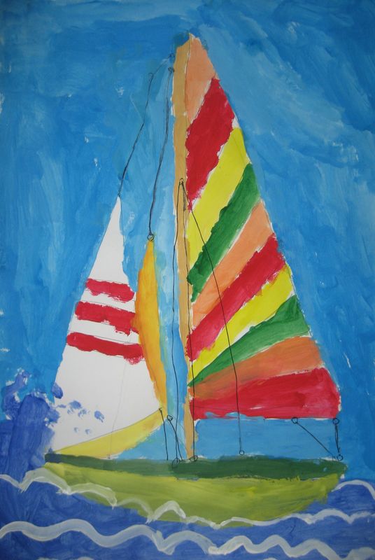 Art Studio PALETTE. Dima Likhachev Picture.  Tempera Landscape Ships 