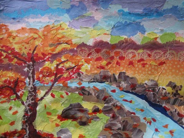 Art Studio PALETTE. Susan  Kuo Picture. Fine Art Paper Applique Landscape Nature 