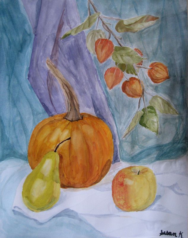 Art Studio PALETTE. Susan  Kuo Picture.  Tempera Still Life Fruits & Vegi 
