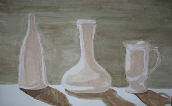 Art Studio PALETTE. Aaron Sham Picture.  Watercolour Still Life Bottles 