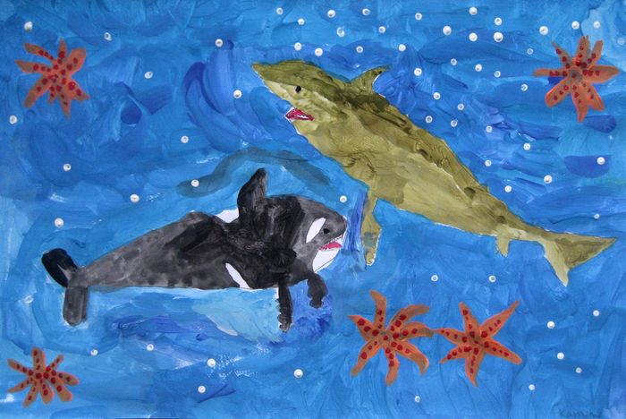 Art Studio PALETTE. Kamen Staykov Picture.  Tempera Animals Fish 