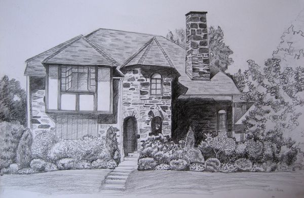 Art Studio PALETTE. Bogdan C. Picture.  Pencil Landscape Houses 