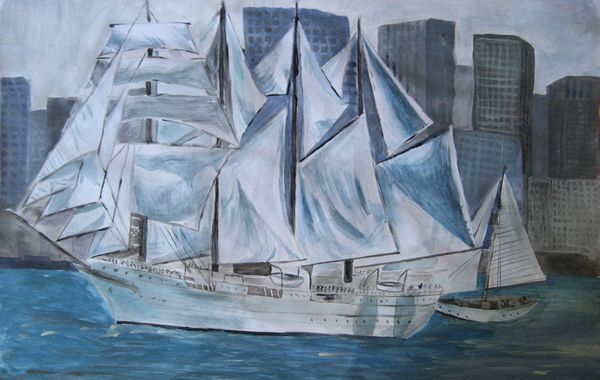 Art Studio PALETTE. Bogdan C. Picture.  Watercolour Landscape Ships 