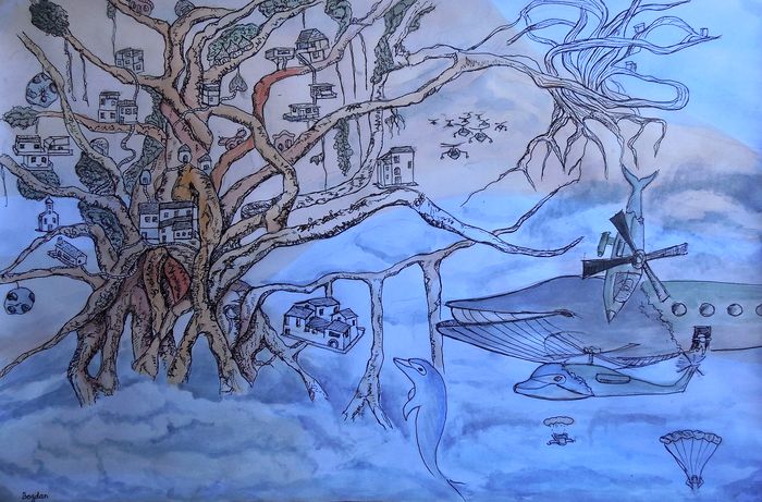 Art Studio PALETTE. Bogdan C. Picture.  Watercolour, Ink Fantasy Imagenation Surprise attack