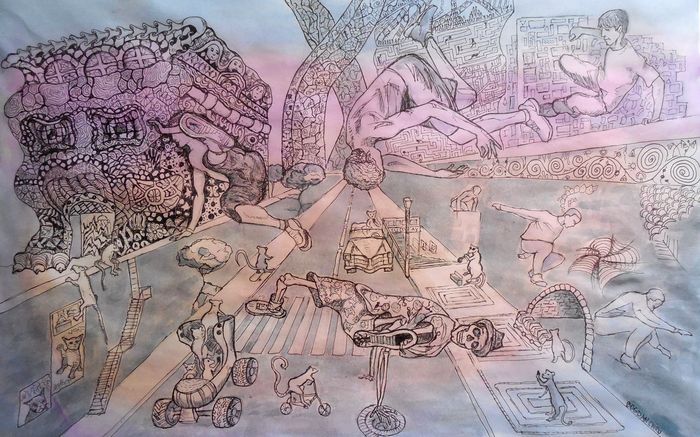 Art Studio PALETTE. Bogdan C. Picture.  Watercolour, Ink Fantasy Imagenation Parkour  