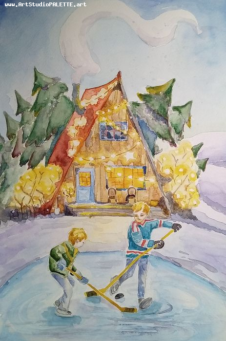 Art Studio PALETTE. Sandra Baiman Picture.  Watercolour People Activities 